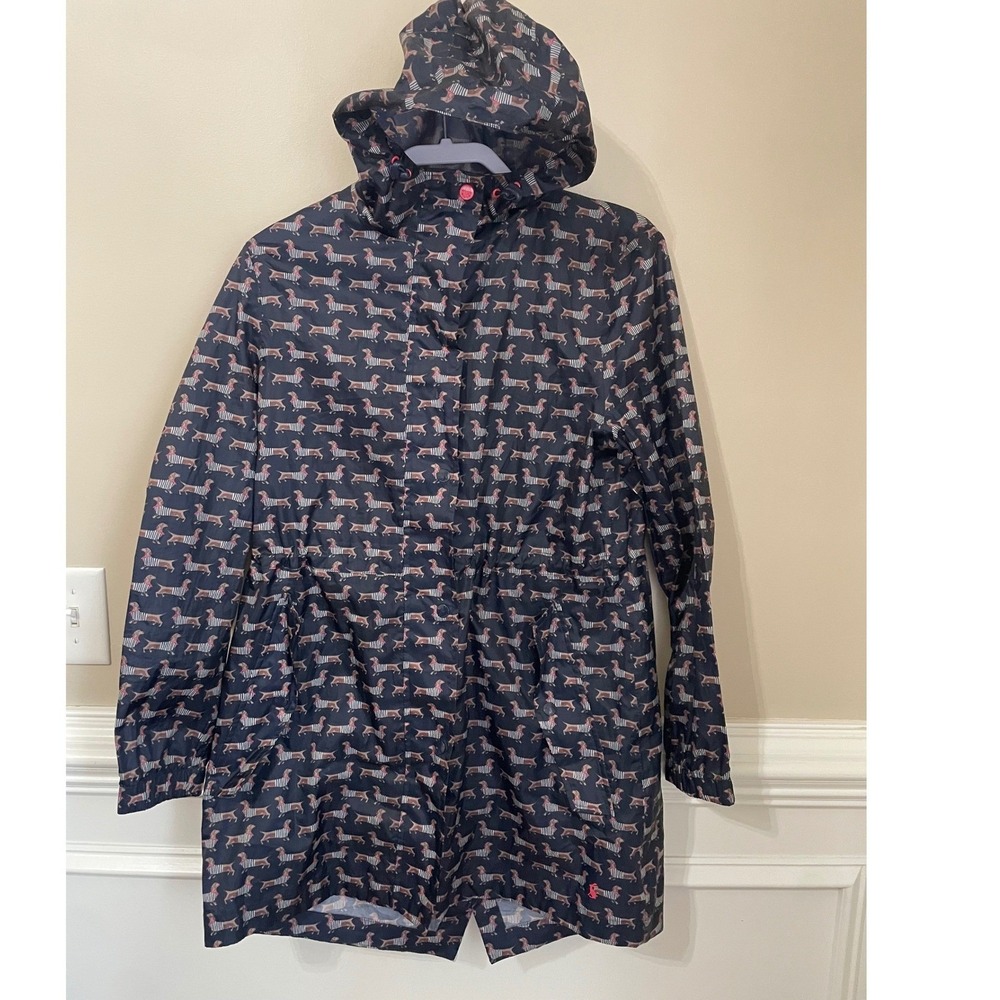 Joules Right as Rain Dachshund Dog Print Waterproof Hooded Raincoat Navy Size 6